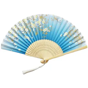 Best quality Folk art flower designs wholesale bamboo silk hand fans