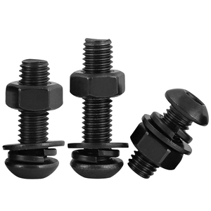 Tornillos de Cabeza Abombada Hexagonal de Acero al Carbono de Alta Resistencia Grado 10.9 con Óxido Negro, Tuercas y Arandelas Planas de Resorte - Product Image 3