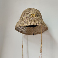 Sombreros de Sol Plegables de Moda al por Mayor, Unisex para Adultos, Hechos a Mano, Transpirables, Tipo Bucket, para Playa, de Paja Hueca, para Verano