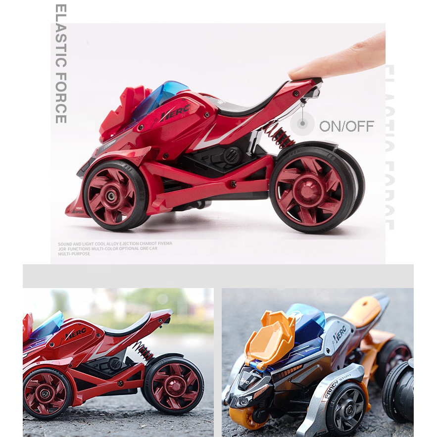 プルバック車おもちゃ プルバック車両 オートバイランチャーおもちゃ ダイキャスト 3イン1 カタパルトレース トリニティチャリオット (レッド) ミニカー アメリカン バイク プルバック おもちゃ ライト サウンド