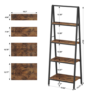 Estantería Escalonada de 4 Niveles, Librería Rústica Industrial con Estructura de Madera y <span class=keywords><strong>Metal</strong></span>, Estante de Almacenamiento que Ahorra Espacio, Soporte Alto y Estrecho para Plantas - Product Image 6