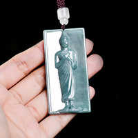 Pendentif Bouddha en Jadeite Naturelle Bleu Eau, Style Chinois UNISEXE, Cadeau avec Certificat d'Expertise E078