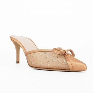 Zapatos de Tacón Alto para Mujer, Talla Grande 45, con Lazo y Diamantes Brillantes, Sandalias de Tacón Fino con Pedrería, Mules de Malla para Vestir - Product Image 6