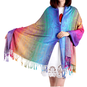 Colorful Rainbow <strong>Paisley</strong> Jacquard <strong>Pashmina</strong> Silk Feeling Women Wrap Shawl Tassels <strong>Scarves</strong> for Women for Autumn Season - Product Image 1