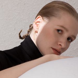 Joyería de Latón chapado en oro de 18K, cadena curva, Clip para oreja sin Piercing, pendientes E191124 - Product Image 6