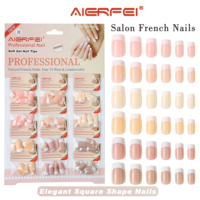AIERFEI Faux ongles carrés français en gel de qualité salon, classiques, courts, motifs Cardnail, à presser, vente en gros