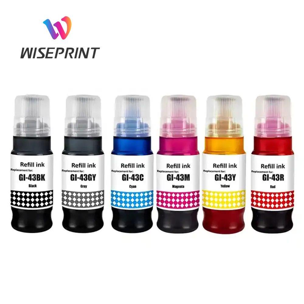 Impressora wiseprint, compatível com canon GI-43 gi43 gi 43, cor premium, garrafa a a base de água, refil de tinta para pixma g540 g640
