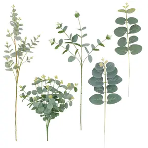 Feuilles d'eucalyptus couleur argent feuille plante fleur Bouquet bricolage décor fausses branches d'herbe bureau à domicile artificiel vert simulé