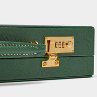 Coffret cadeau Mahjongg vintage personnalisé étui en cuir de doublure en daim vert émeraude de luxe pour ensemble Mah-jong
