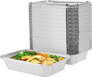 Small Oem Biodegradable Disposable Silver Tinfoil Container Aluminum Plate Food Packaging Aluminum Foil Containers With Lid