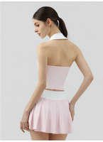 Ensemble de sport pour femmes GH avec logo personnalisé, pour le tennis, le golf et le pickleball, comprenant un débardeur polo sans manches, une jupe plissée et un soutien-gorge, séchage rapide, vente en gros