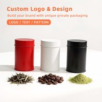 Boîte à thé cylindrique en fer blanc laqué avec logo personnalisé imprimé en sérigraphie, pour le stockage du matcha et des collations, avec couvercle à vis.