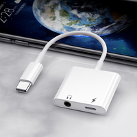 Venta al por mayor 2 en 1 Audio auricular OTG 5V adaptador de carga tipo C a 3,5mm Aux micrófono convertidor adaptador para iPhone
