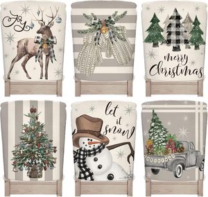 6 pezzi fodere per sedia da pranzo in stile agriturismo invernale <span class=keywords><strong>natale</strong></span> copertura per sedia in grigio bianco con Tree Truck renna antiscivolo - Product Image 1