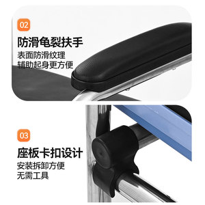 Folding Commode Chair With <b>Seat</b> Pad 200kg Load Capacity For Elderly And Disabled Use - Product Image 5