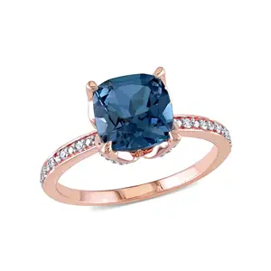 玫瑰金镀金925纯银珠宝女士订婚戒指蓝色黄玉戒指