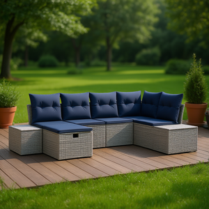 Ensemble de canapés de jardin en polyrotin gris, 6 pièces, avec coussins, meubles d'extérieur, ensembles de jardin - Product Image 2