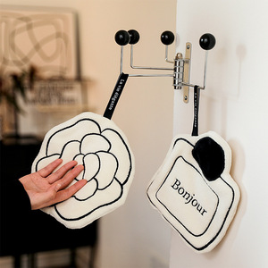 Modern Minimalist Hanging <b>Hand</b> <b>Towel</b> White Absorbent Double Layer Thickened Floral <b>Pattern</b> Kitchen Bathroom Use - Product Image 1