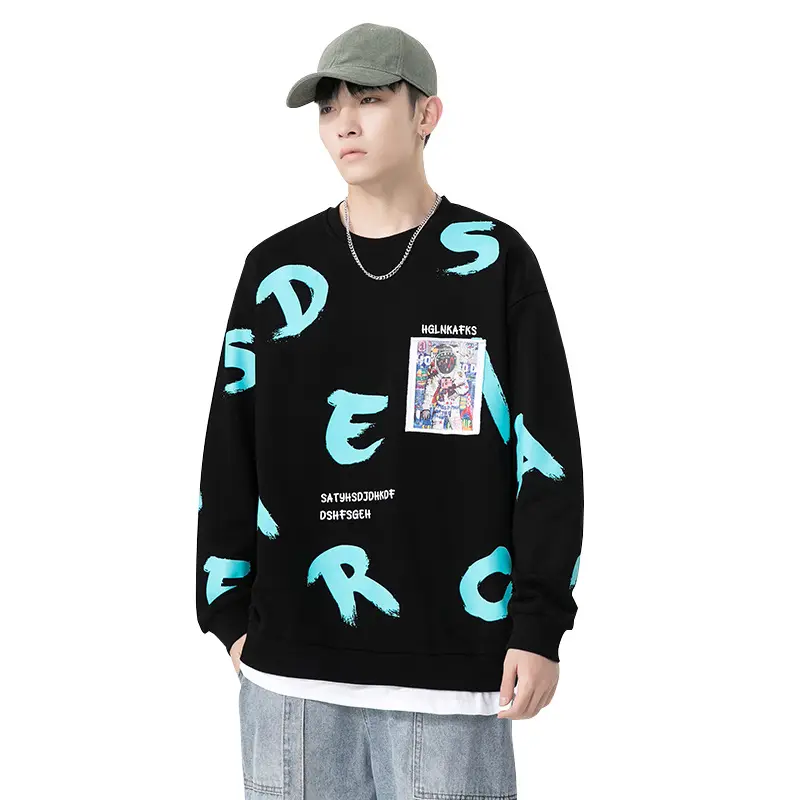Men's long-sleeved sweater 2023 Autumn and Winter new Korean style fashion brand men's loose printed round neck couple jacket