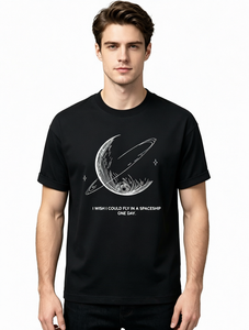 <b>Black</b> Space Graphic <b>Men</b> T <b>Shirt</b> Oversized Fitted Cotton Crew Neck Short Sleeve Printed Tee - Product Image 1