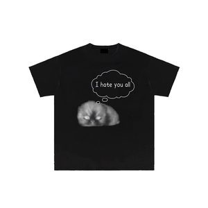 T-shirt per Coppie '<span class=keywords><strong>Ti</strong></span> <span class=keywords><strong>Odio</strong></span>' Originale, Divertente, con Stampa di Gattino Carino, 100% Cotone, Maniche Corte, Vestibilità Ampia, Tessuto Pesante - Product Image 3