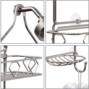 Bathroom Hanging <strong>Shower</strong> Head <strong>Caddy</strong> Organizer, Three Tier, Rust Proof Premium <strong>Hanger</strong> Design With Suction Cups, Hooks - Product Image 5