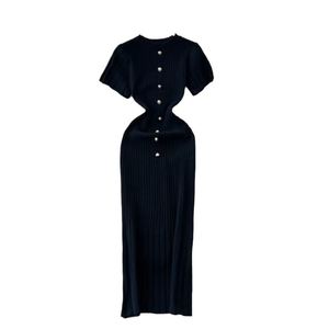 IStapromo Gifts Women Knitted New Style High-grade Round Neck Single-breasted Short-sleeved French Bodycon <b>Dress</b> - Product Image 5
