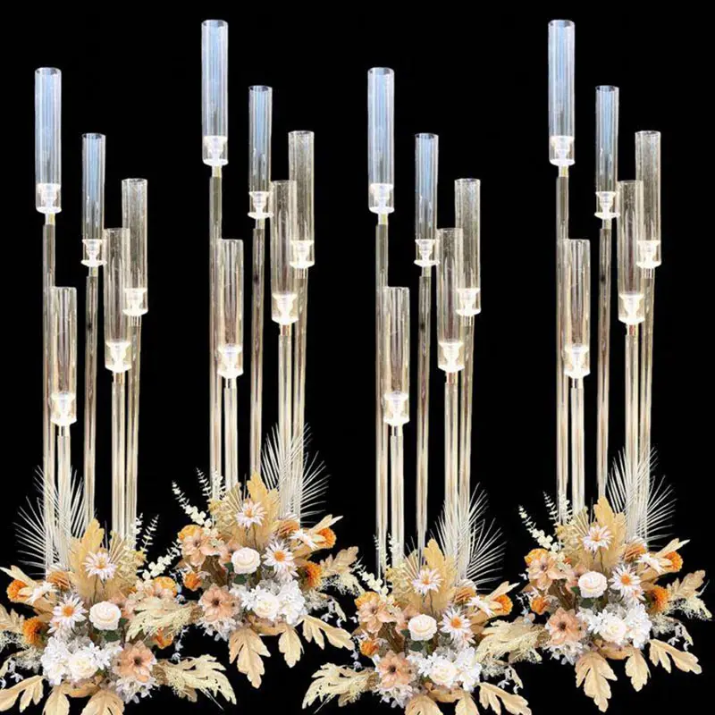 धारकों की शादी कैंडेलरम फूल स्टैंड ऐक्रेलिक कैंडेलब्रा सेंटरपीस स्पष्ट मोमबत्ती