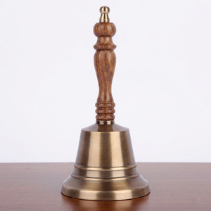 Solid <b>Brass</b> Hand <b>Bell</b> with Wooden Handle Loud Clear Tone 8x4 Antique <b>brass</b> finish corrosion-resistant, comfortable grip - Product Image 1