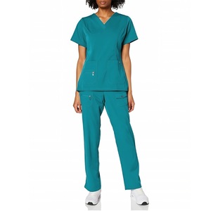 V-Neck <b>Scrub</b> Suit Set For Women Medical Staff Short Sleeve Split Design Moisture Wicking Uniforms Hospital Workwear - Product Image 2