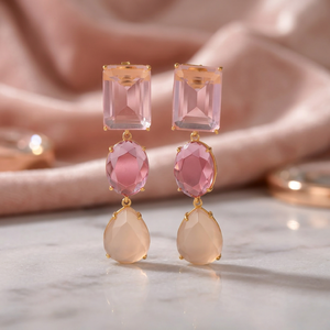ต่างหูเงินทำมือทรงหยดน้ำ ต่างหูแฟชั่นโบโฮประดับพลอยสำหรับเด็ก - Product Image 4