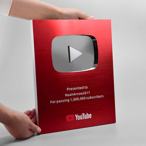 Trofeo Personalizzato a Forma di Pulsante <span class=keywords><strong>Play</strong></span> in Lega di Alluminio Argento e Oro, Ecologico, Stile Sportivo, Bomboniera, Medaglia, Trofei <span class=keywords><strong>YouTube</strong></span> Più Cool - Product Image 2