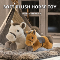 Peluche Cheval Couché Ultra Douce en Coton PP, Cadeau d'Anniversaire, Mascotte du Cheval de l'Année du Zodiaque, Petit Animal en Peluche Marron