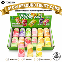 TONGXIN Vente en gros de canettes squishy fruitées en PU à rebond lent, 12 pièces, fraise, mangue, citron, jouets squishy en vrac avec logo personnalisé pour enfants