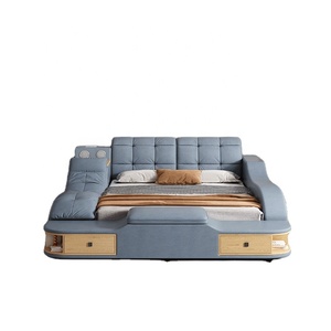 storage smart bed speaker and massage Multi-functional leather bed