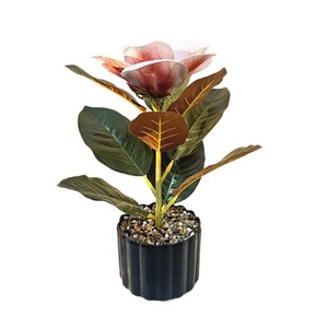 Magnolia artificielle à 9 feuilles, fleur unique, bonsaï 27 cm, pour décorations de bureau, plantes en pot - Product Image 5