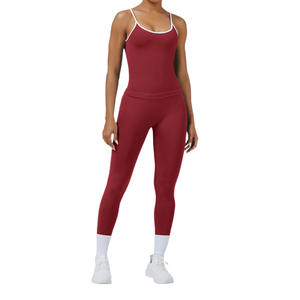 Conjunto de Yoga para Mujer, Color Sólido, Espalda Descubierta, Corte Ajustado, Cuello Redondo, Secado Rápido, Ropa Deportiva para Fitness y Running - Product Image 1