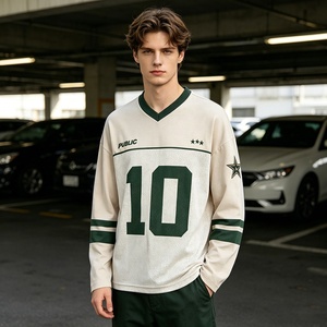 Vintage <b>Patchwork</b> Long Sleeve T-<b>Shirt</b> Men 280GSM Heavyweight Cotton Flat Embroidery Boxy Fit Custom Logo Streetwear Blank Tee - Product Image 3