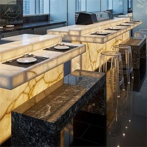 Muebles de Restaurante Japonés, Barra de <span class=keywords><strong>Bar</strong></span> Moderna de Mármol Translúcido con Iluminación LED, Fabricante de Mostradores Personalizados para <span class=keywords><strong>Izakaya</strong></span>, Mesa de Servicio - Product Image 1