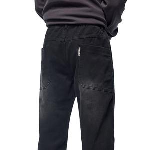 Pantalones <span class=keywords><strong>vaqueros</strong></span> de algodón puro lavados Vintage para hombre, pantalones de talla grande a la moda de estilo americano, decoración de bolsillo medio grande elástica, ajuste holgado - Product Image 5