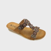 Sandales décontractées pour femmes à talon compensé ouvert, confortables pour l'extérieur, avec perles, pierres précieuses ou strass