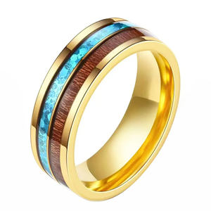 CHENG JEWELERS Bague en carbure de tungstène plaqué or 18 carats pour homme, avec incrustation de <span class=keywords><strong>bois</strong></span> et d'opale <span class=keywords><strong>imitation</strong></span>, 8 mm, bijoux de mode - Product Image 2