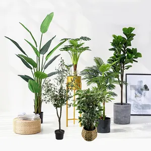 Faux aureca palmier vert Monstera bonsaï en plastique, fausses plantes d'olive artificielles pour la décoration intérieure et extérieure de la maison