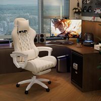 Chaise de jeu ergonomique pivotante moderne en cuir PU ALINUNU avec repose-pieds et massage
