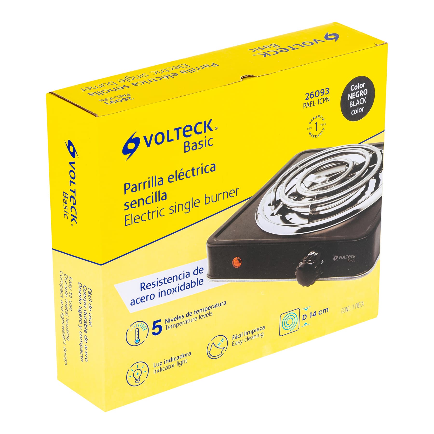 Truper PAEL-1CPN Electric Skillet with 1 Black Spiral Burner Basic Model