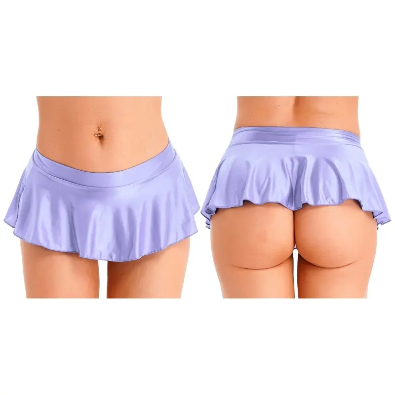 Falda brillante con volantes para mujer, ropa de dormir de Color sólido, para fiesta en la piscina, playa, Bikini, minifalda de tiro bajo