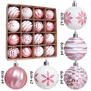 6cm <b>Plastic</b> Electroplated Pink Christmas Baubles 16Pcs Mixed Pack Hand Painted Snowflake Xmas <b>Tree</b> Hanging Ornaments - Product Image 2