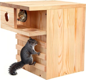 Nichoir en <span class=keywords><strong>bois</strong></span> pour écureuils, protection contre les prédateurs, montage facile, design Art Déco, toutes saisons, pour porche extérieur, pour renards gris et écureuils rouges - Product Image 1