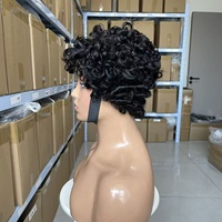 Perruque 12A Fairy Cut, noire naturelle, fabriquée à la machine, cheveux courts bouclés, coupe bob, cheveux brésiliens, perruque Lace Front Fairy pour femmes noires
