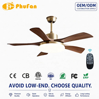 Ventilateur de plafond moderne en noyer avec lumière LED à intensité variable, 5 pales à texture bois, télécommande pour salle à manger et intérieur domestique